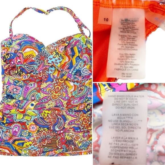 Bleu Rod Beattie Groovy Baby Twist Bandana Print Tankini Two Piece Size Medium - Picture 13 of 16